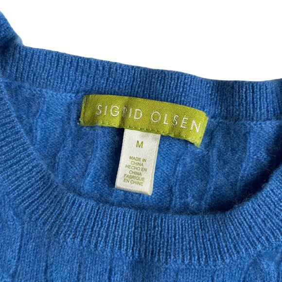 Sigrid Olsen Cashmere Crewneck Cable Knit Sweater (Blue) - Size Medium - Picture 6 of 6